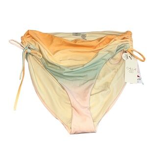 CALIA by Carrie Underwood Ruched Side Tie HR Orange Multi Bikini Bottom